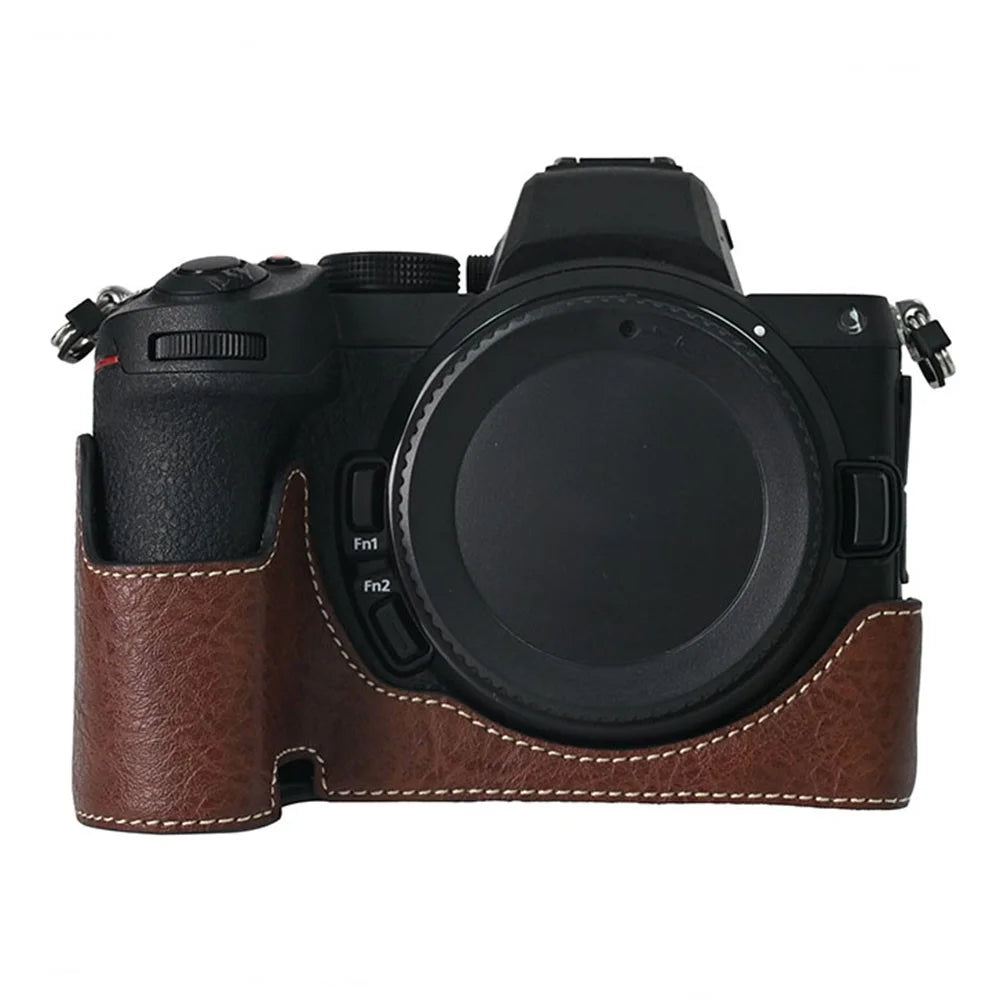 For Nikon Z 5 / Z 6 II / Z 7 II Camera Case with Shoulder Strap Large Cutout Litchi Texture PU Protective Cover - Coffee - 6