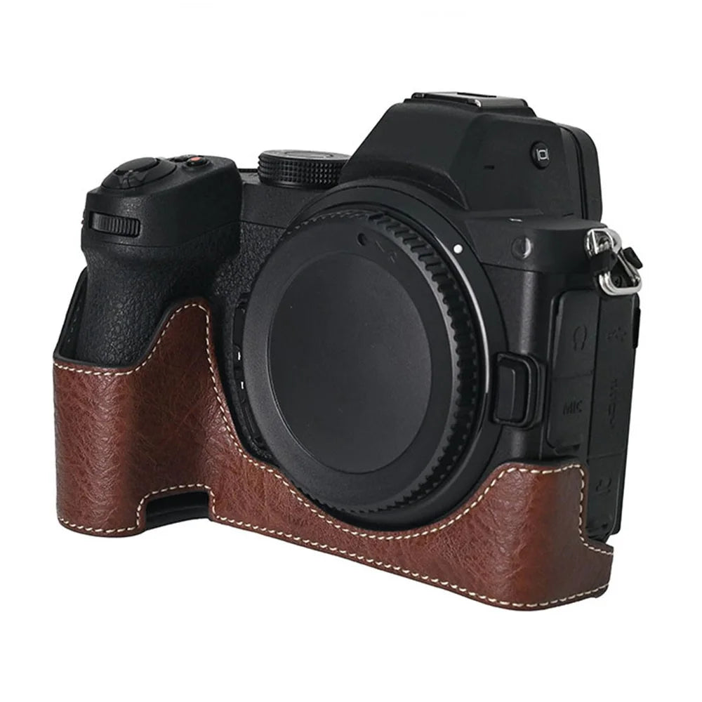 For Nikon Z 5 / Z 6 II / Z 7 II Camera Case with Shoulder Strap Large Cutout Litchi Texture PU Protective Cover - Coffee - 7