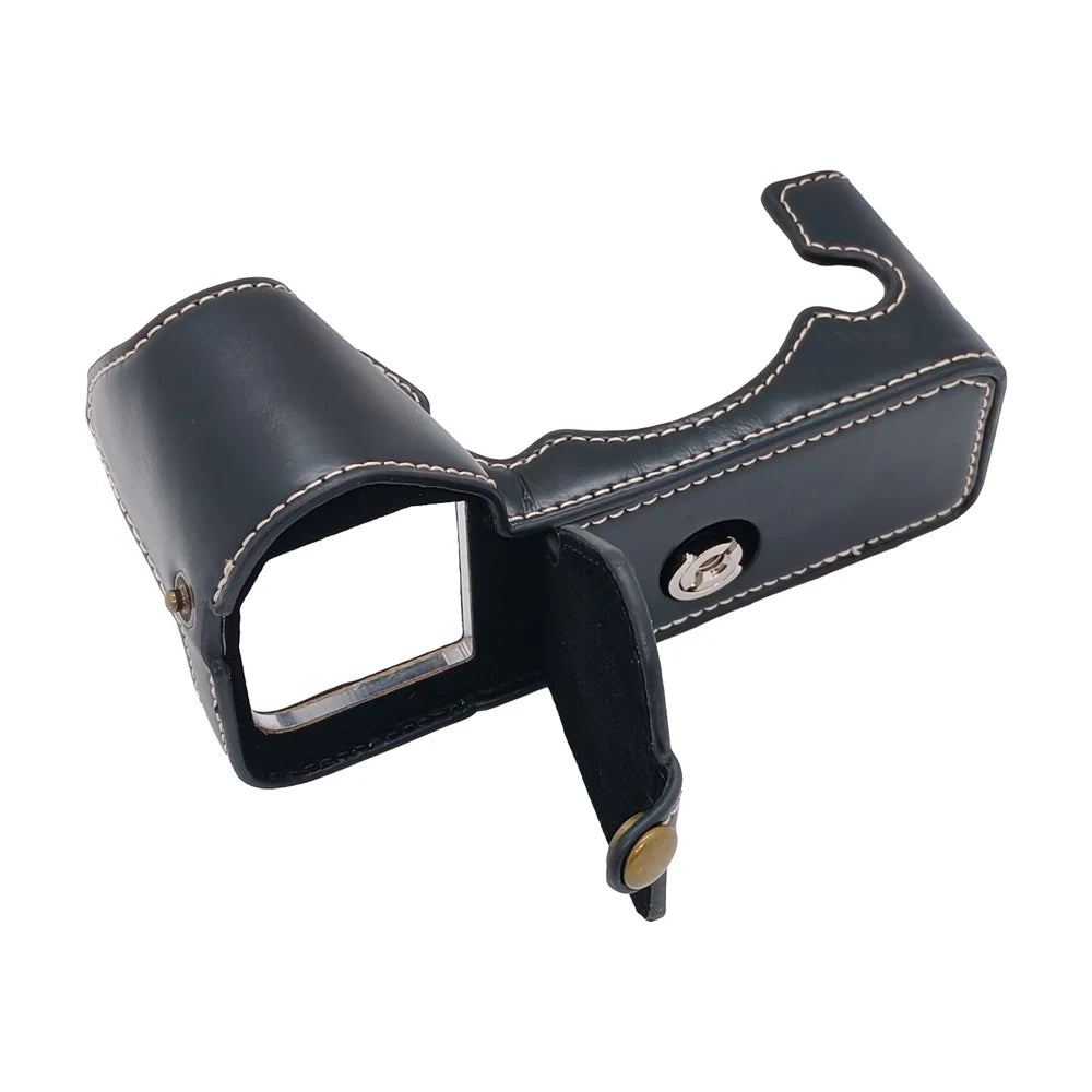 For Fujifilm X-H2 / X-H2s Camera Bottom Case Half Body Leather Cover with Battery Opening - Black - 2