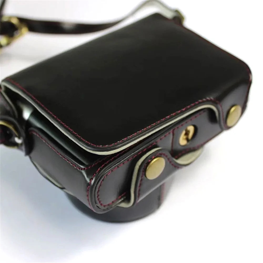 PU Leather Digital Camera Bag for Leica D-LUX 7 Battery Opening Design Protective Cover with Lens Pouch and Shoulder Strap - Black - 3