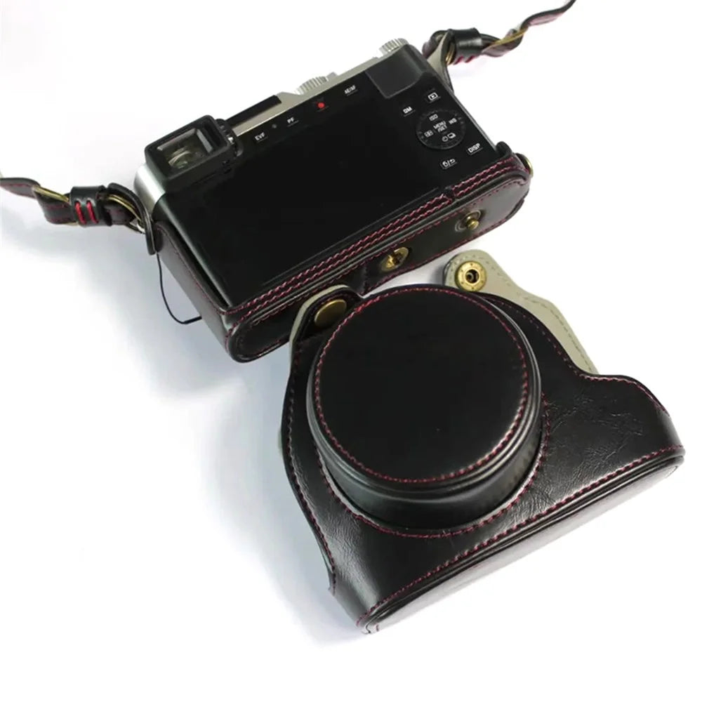 PU Leather Digital Camera Bag for Leica D-LUX 7 Battery Opening Design Protective Cover with Lens Pouch and Shoulder Strap - Black - 4