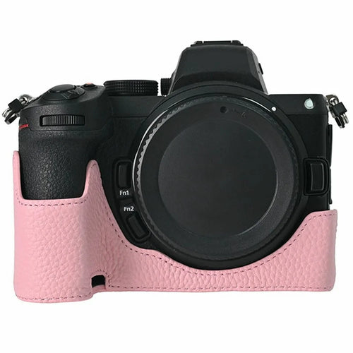 For Nikon Z 5 / Z 6 II / Z 7 II Camera Case Large Cutout Genuine Cow Leather Protective Cover - Pink - 1