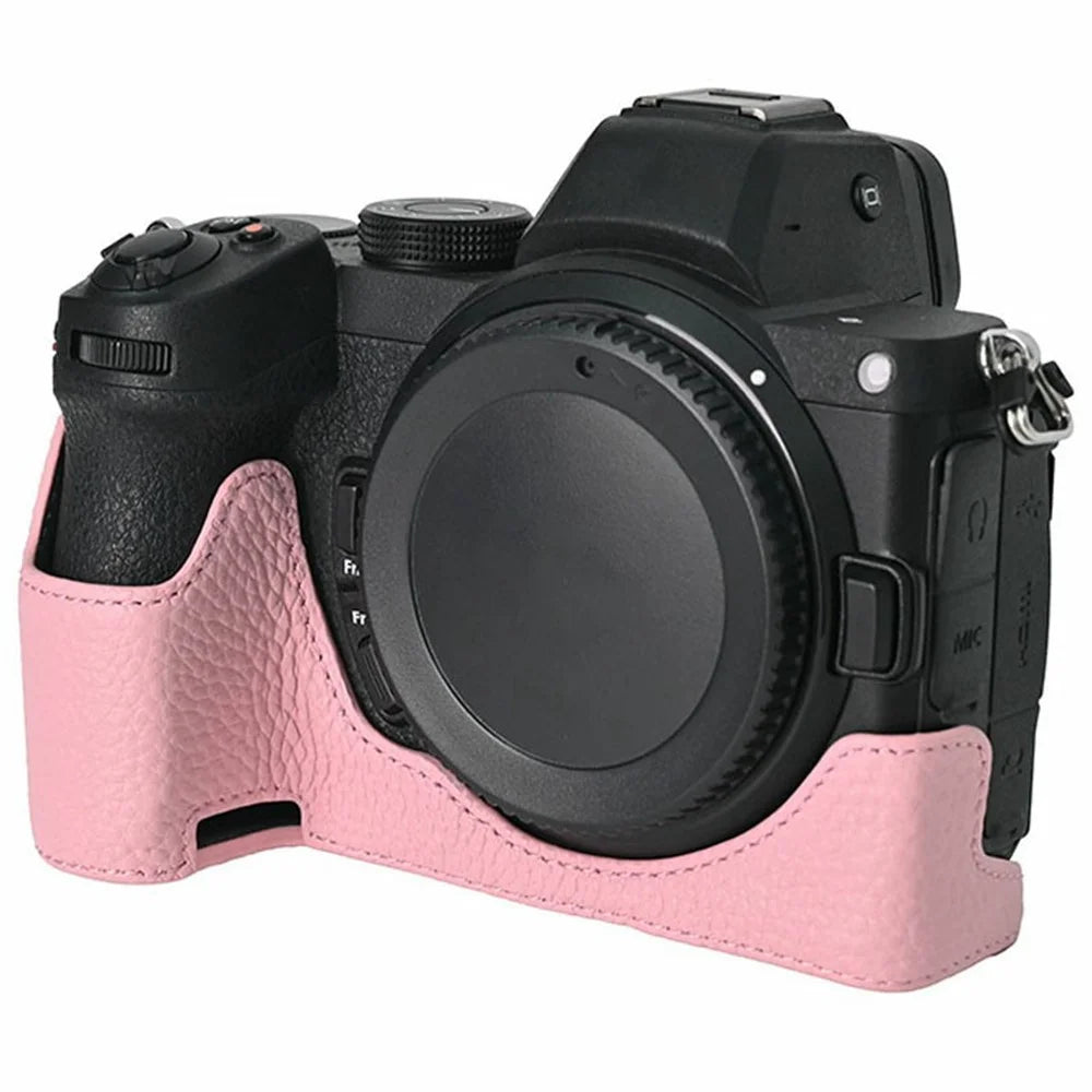 For Nikon Z 5 / Z 6 II / Z 7 II Camera Case Large Cutout Genuine Cow Leather Protective Cover - Pink - 2