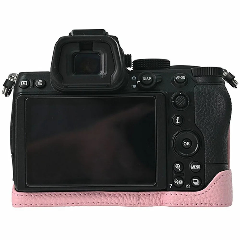For Nikon Z 5 / Z 6 II / Z 7 II Camera Case Large Cutout Genuine Cow Leather Protective Cover - Pink - 3