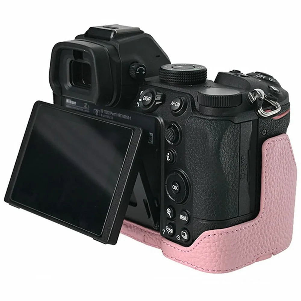 For Nikon Z 5 / Z 6 II / Z 7 II Camera Case Large Cutout Genuine Cow Leather Protective Cover - Pink - 4
