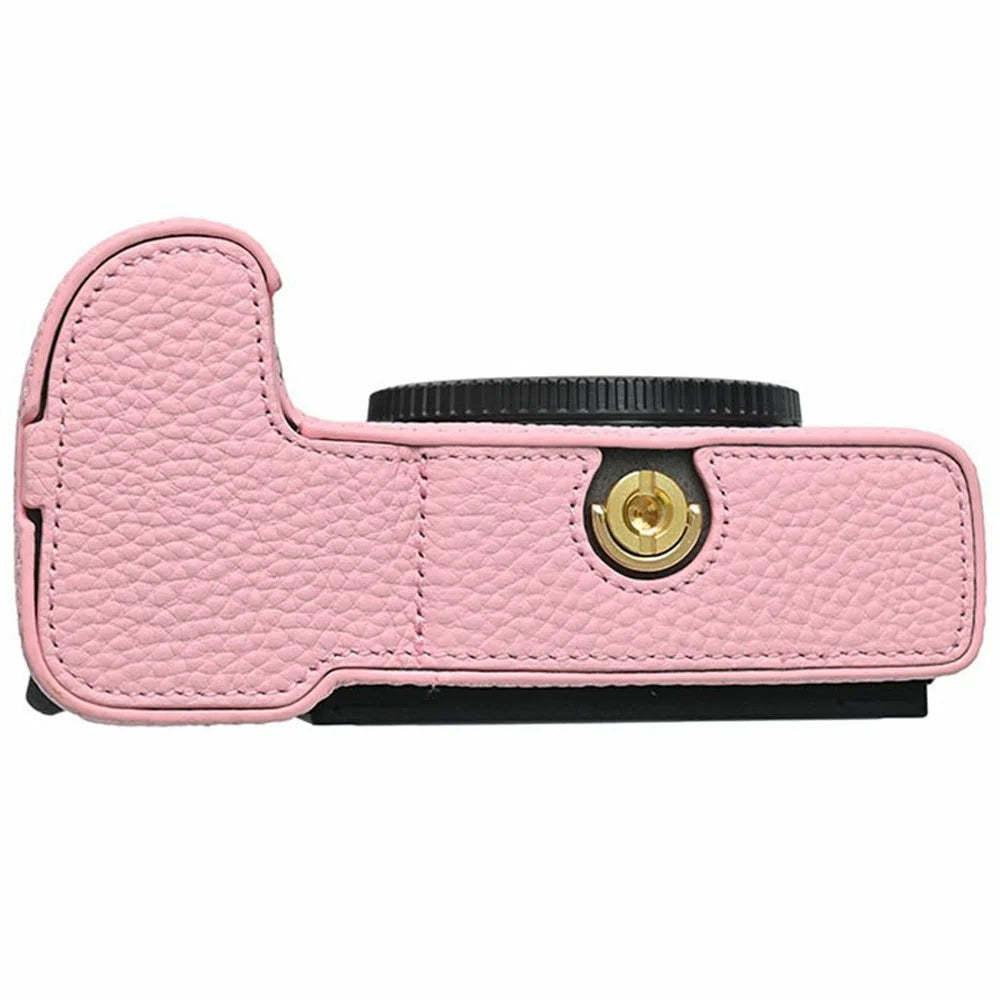 For Nikon Z 5 / Z 6 II / Z 7 II Camera Case Large Cutout Genuine Cow Leather Protective Cover - Pink - 5