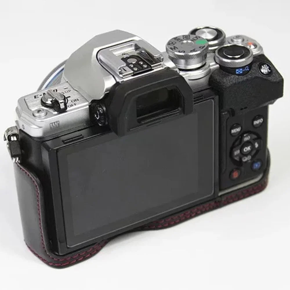 For Olympus OM-D E-M10 Mark IV Camera Case Leather Bottom Case Easy to Replace Battery - Black - 4