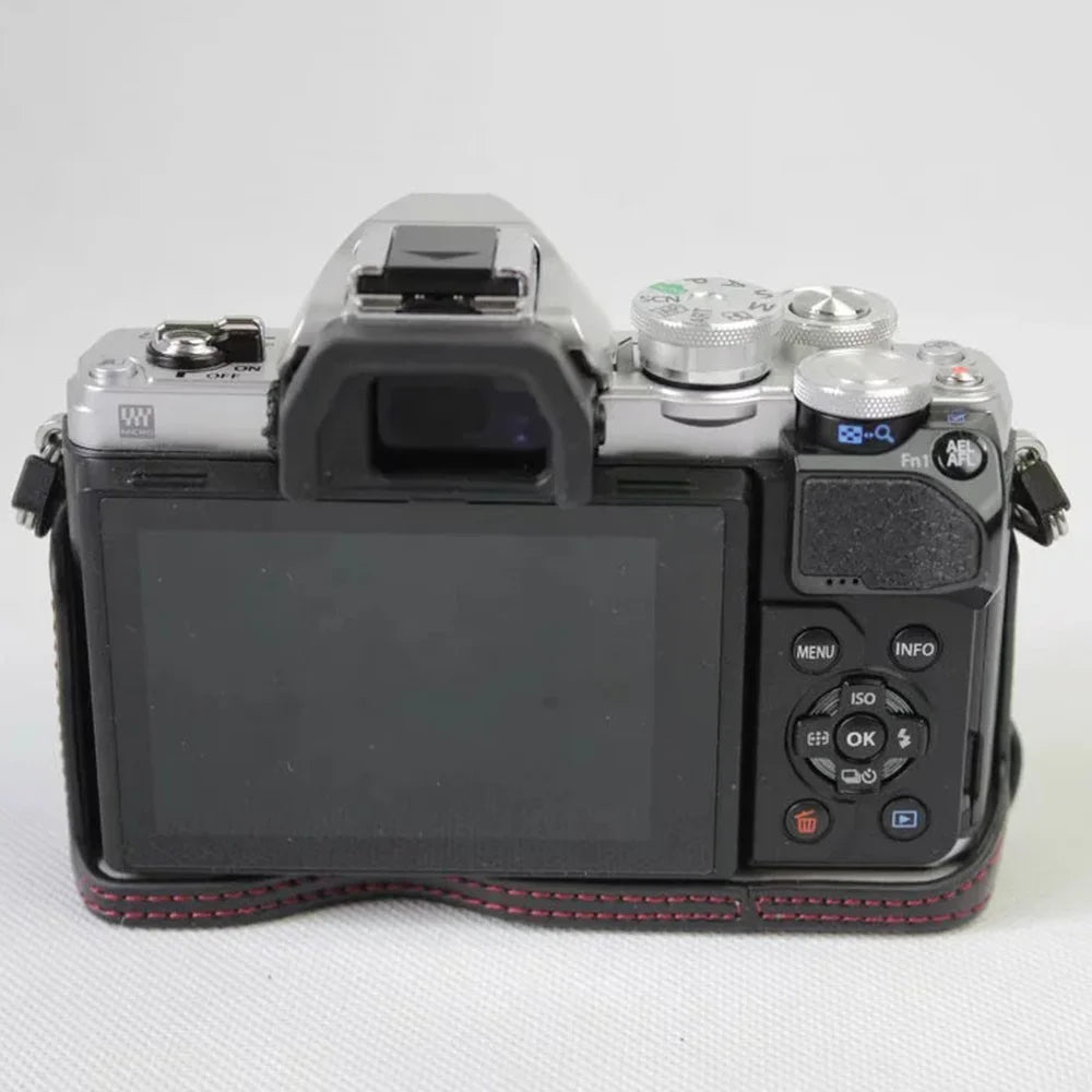 For Olympus OM-D E-M10 Mark III Camera Case PU Leather Half Cover with Battery Opening Bottom - Black - 5