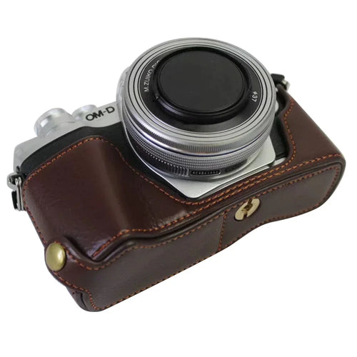 For Olympus OM-D E-M10 Mark III Camera Case Genuine Leather Bottom Case Easy to Replace Battery - Coffee - 1