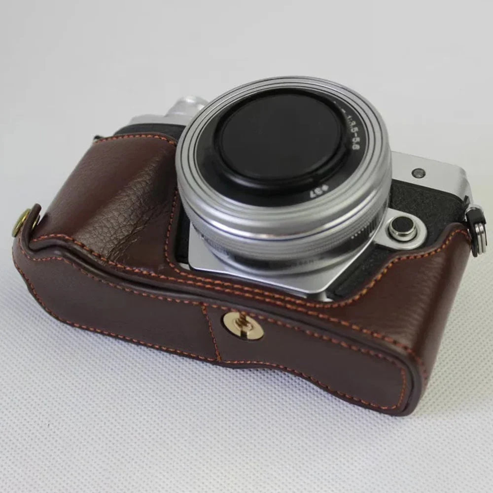 For Olympus OM-D E-M10 Mark III Camera Case Genuine Leather Bottom Case Easy to Replace Battery - Coffee - 2