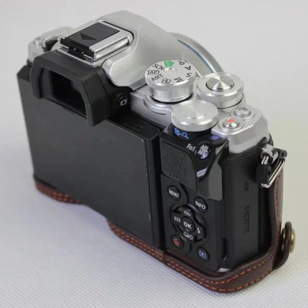 For Olympus OM-D E-M10 Mark III Camera Case Genuine Leather Bottom Case Easy to Replace Battery - Coffee - 5