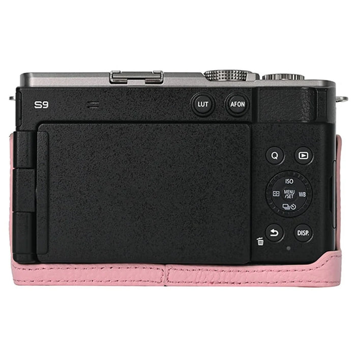 For Panasonic Lumix S9 Camera Case Genuine Leather Bottom Case Easy to Replace Battery - Pink - 3