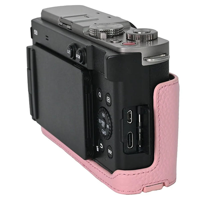 For Panasonic Lumix S9 Camera Case Genuine Leather Bottom Case Easy to Replace Battery - Pink - 4