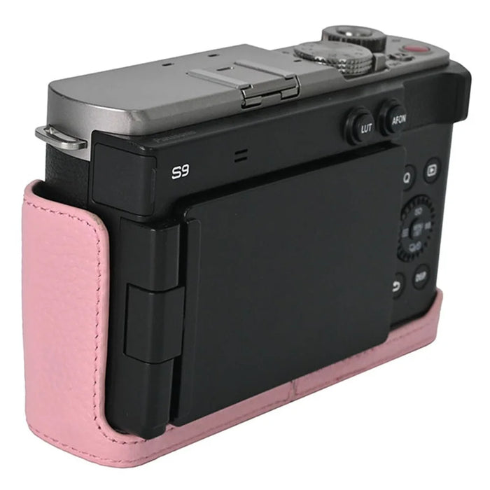 For Panasonic Lumix S9 Camera Case Genuine Leather Bottom Case Easy to Replace Battery - Pink - 5