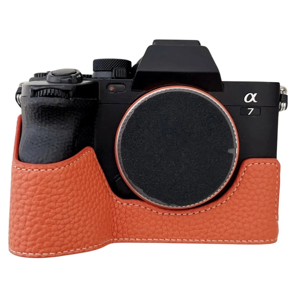 For Sony A7R V / A7 IV / A7S III / Alpha 1 Camera Case Large Cutout Litchi Texture PU Leather Protective Cover - Orange - 1