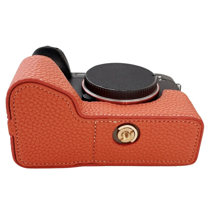 For Sony A7R V / A7 IV / A7S III / Alpha 1 Camera Case Large Cutout Litchi Texture PU Leather Protective Cover - Orange - 2
