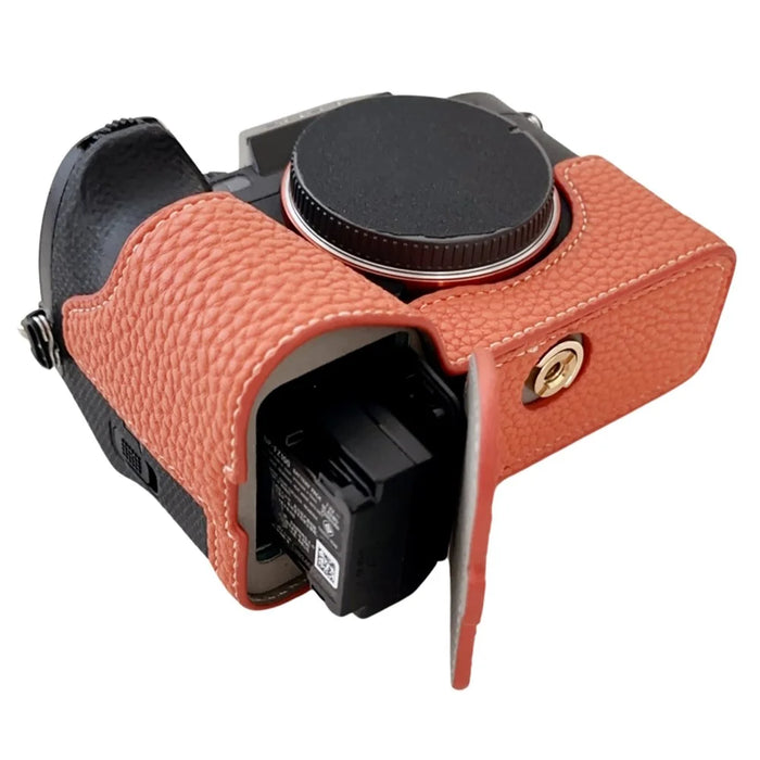 For Sony A7R V / A7 IV / A7S III / Alpha 1 Camera Case Large Cutout Litchi Texture PU Leather Protective Cover - Orange - 3