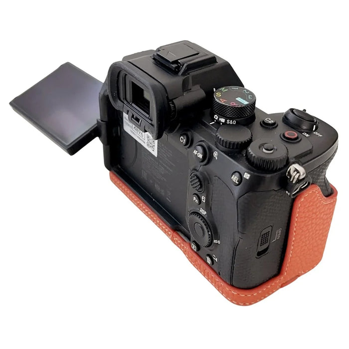 For Sony A7R V / A7 IV / A7S III / Alpha 1 Camera Case Large Cutout Litchi Texture PU Leather Protective Cover - Orange - 4