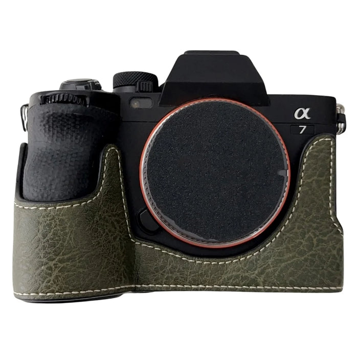 For Sony A7R V / A7 IV / A7S III / Alpha 1 Case Buffalo Texture PU Leather Bottom Case Half Body Camera Cover with Battery Opening - Green - 1
