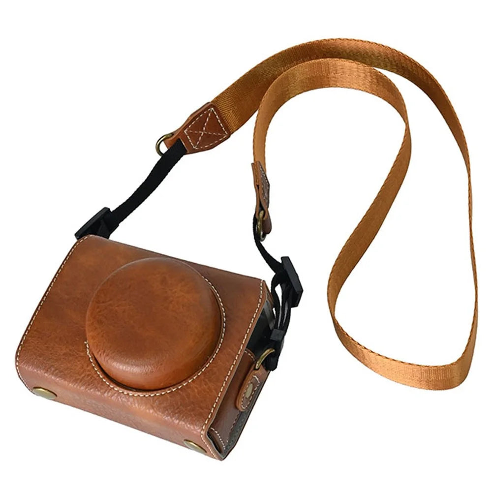 For Sony ZV-1F Protective Cover Litchi Textured PU Leather Camera Case with Shoulder Strap - Brown - 1