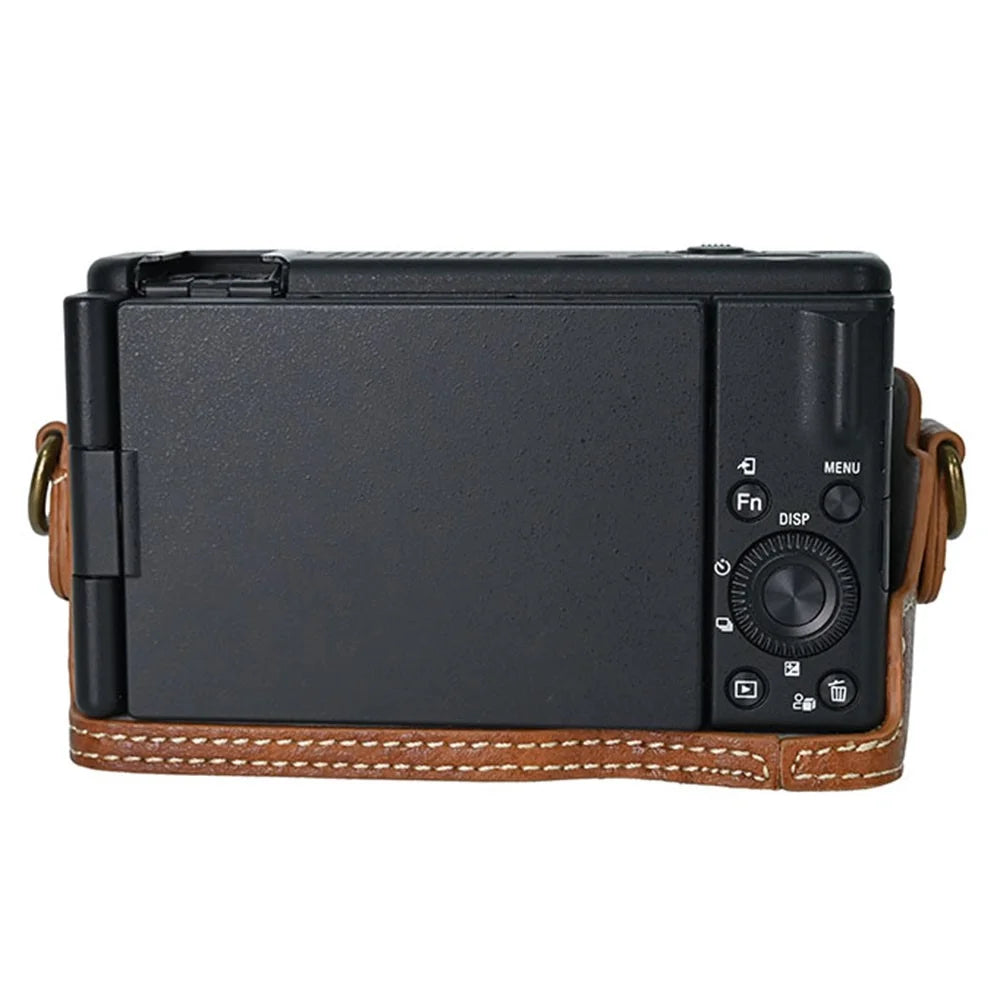 For Sony ZV-1F Protective Cover Litchi Textured PU Leather Camera Case with Shoulder Strap - Brown - 4