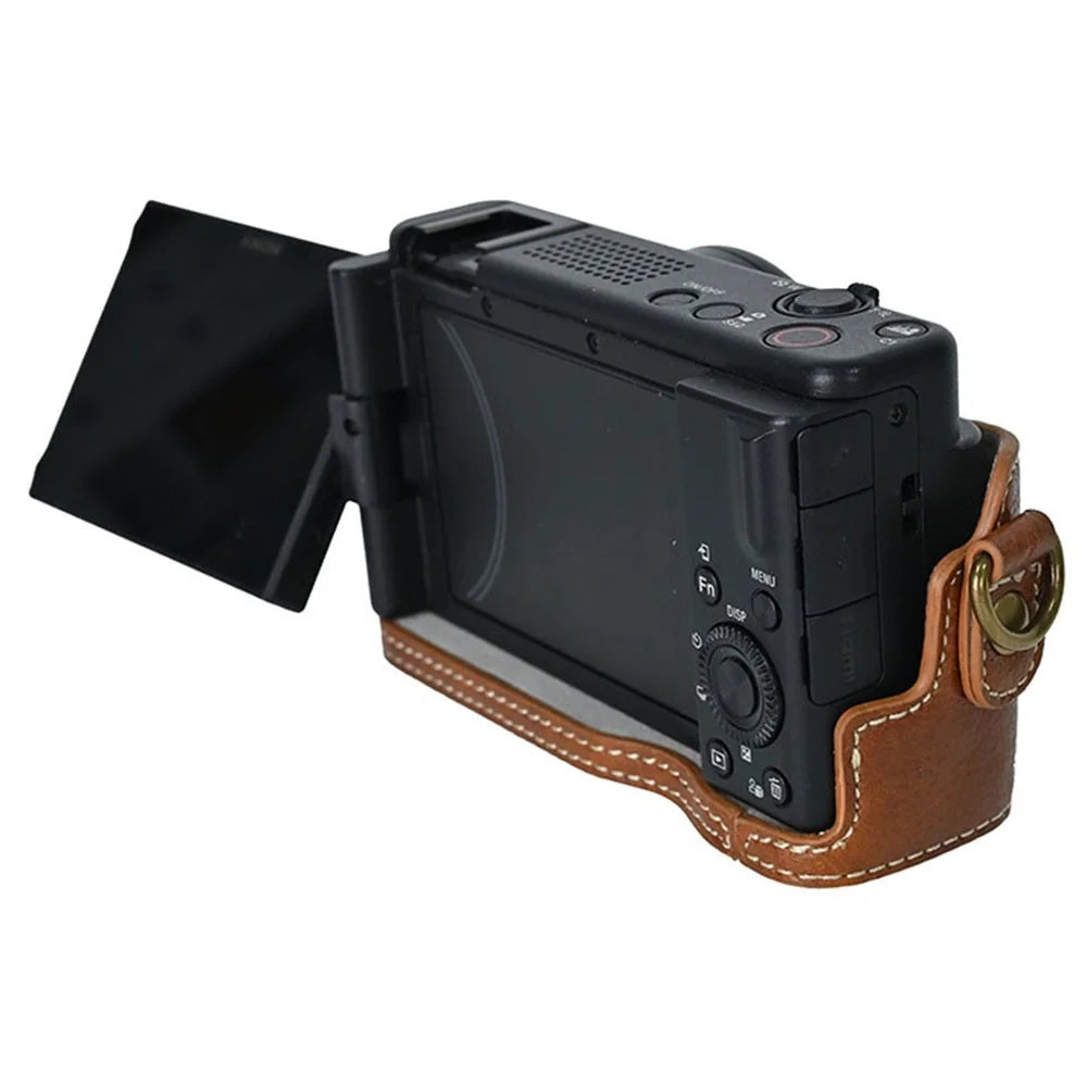 For Sony ZV-1F Protective Cover Litchi Textured PU Leather Camera Case with Shoulder Strap - Brown - 6