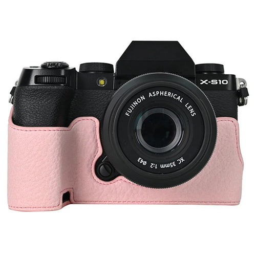 For Fujifilm X-S10 Camera Case Large Cutout Litchi Texture PU Leather Protective Cover - Pink - 1