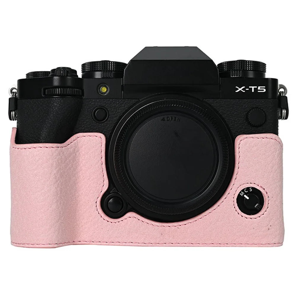 For Fujifilm X-T5 Camera Case Large Cutout Litchi Texture PU Leather Protective Cover - Pink - 1