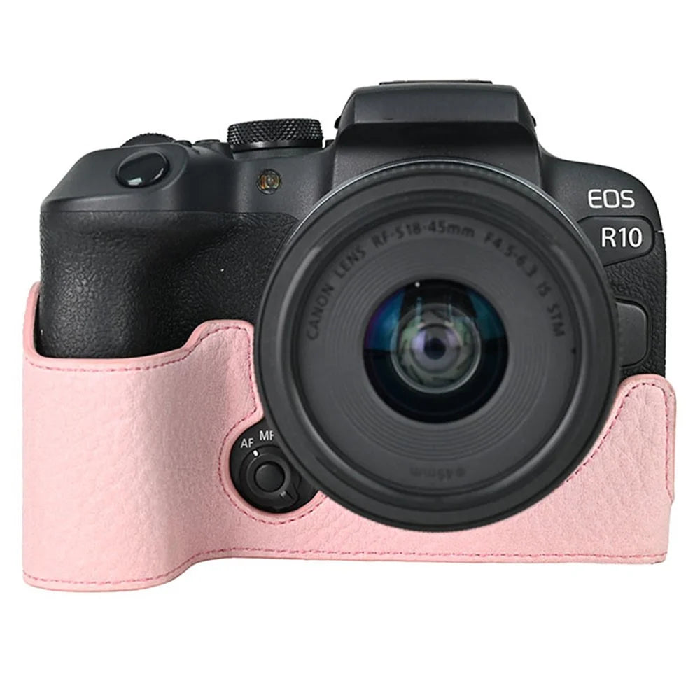 For Canon EOS R10 Camera Case Large Cutout Litchi Texture PU Leather Protective Cover - Pink - 1