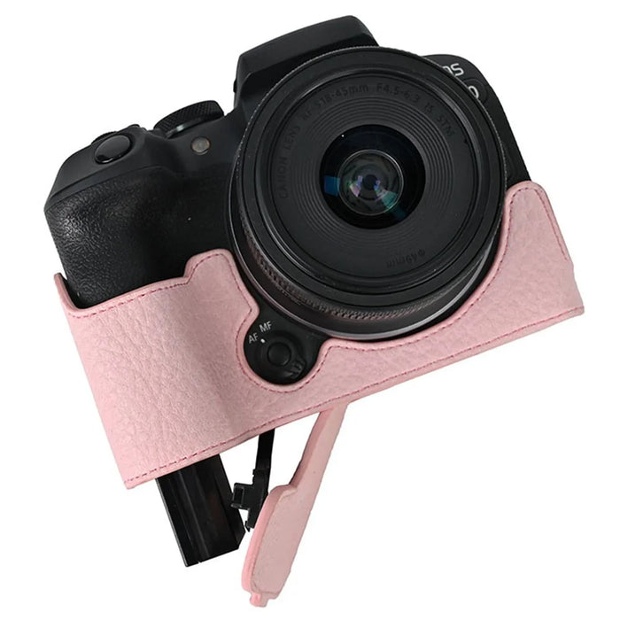 For Canon EOS R10 Camera Case Large Cutout Litchi Texture PU Leather Protective Cover - Pink - 7