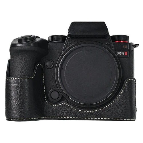 For Panasonic Lumix S5 / S5 II Camera Case Large Cutout Litchi Texture PU Leather Protective Cover - Black - 1
