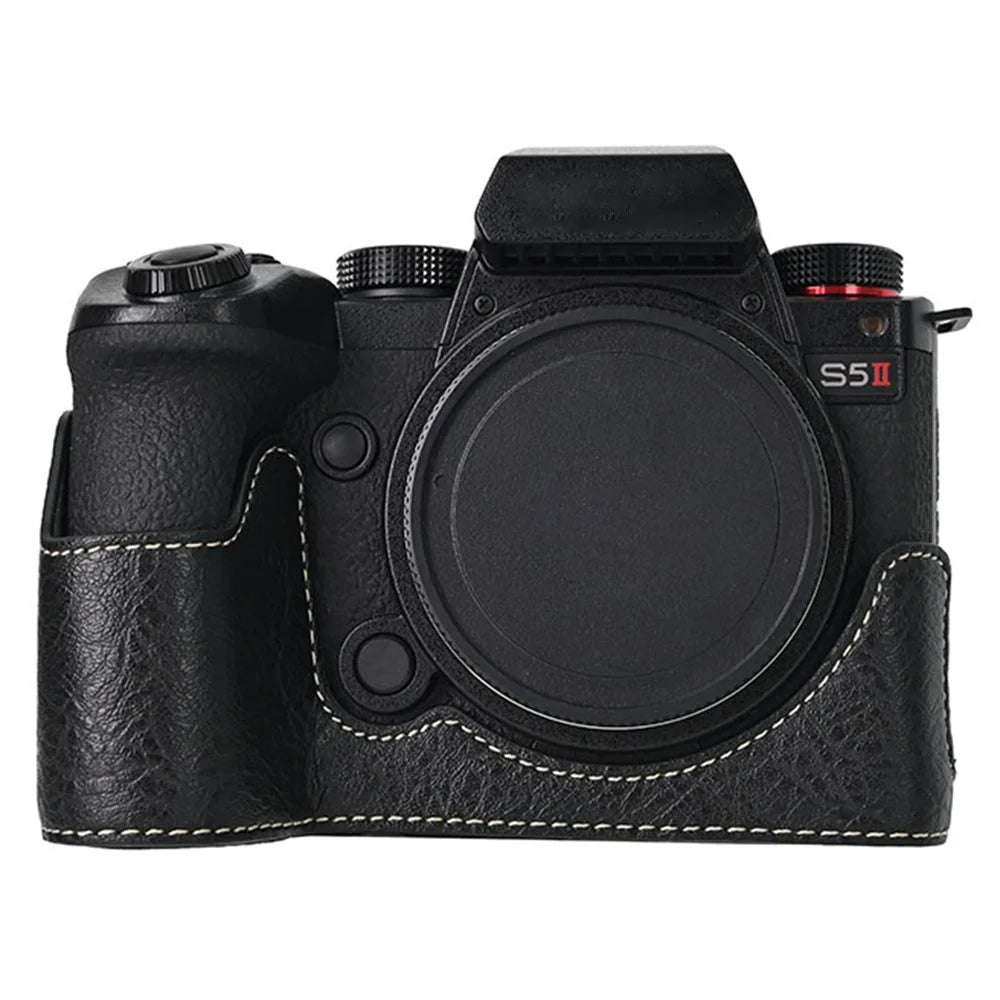 For Panasonic Lumix S5 / S5 II Camera Case Large Cutout Litchi Texture PU Leather Protective Cover - Black - 1