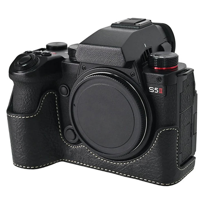 For Panasonic Lumix S5 / S5 II Camera Case Large Cutout Litchi Texture PU Leather Protective Cover - Black - 5