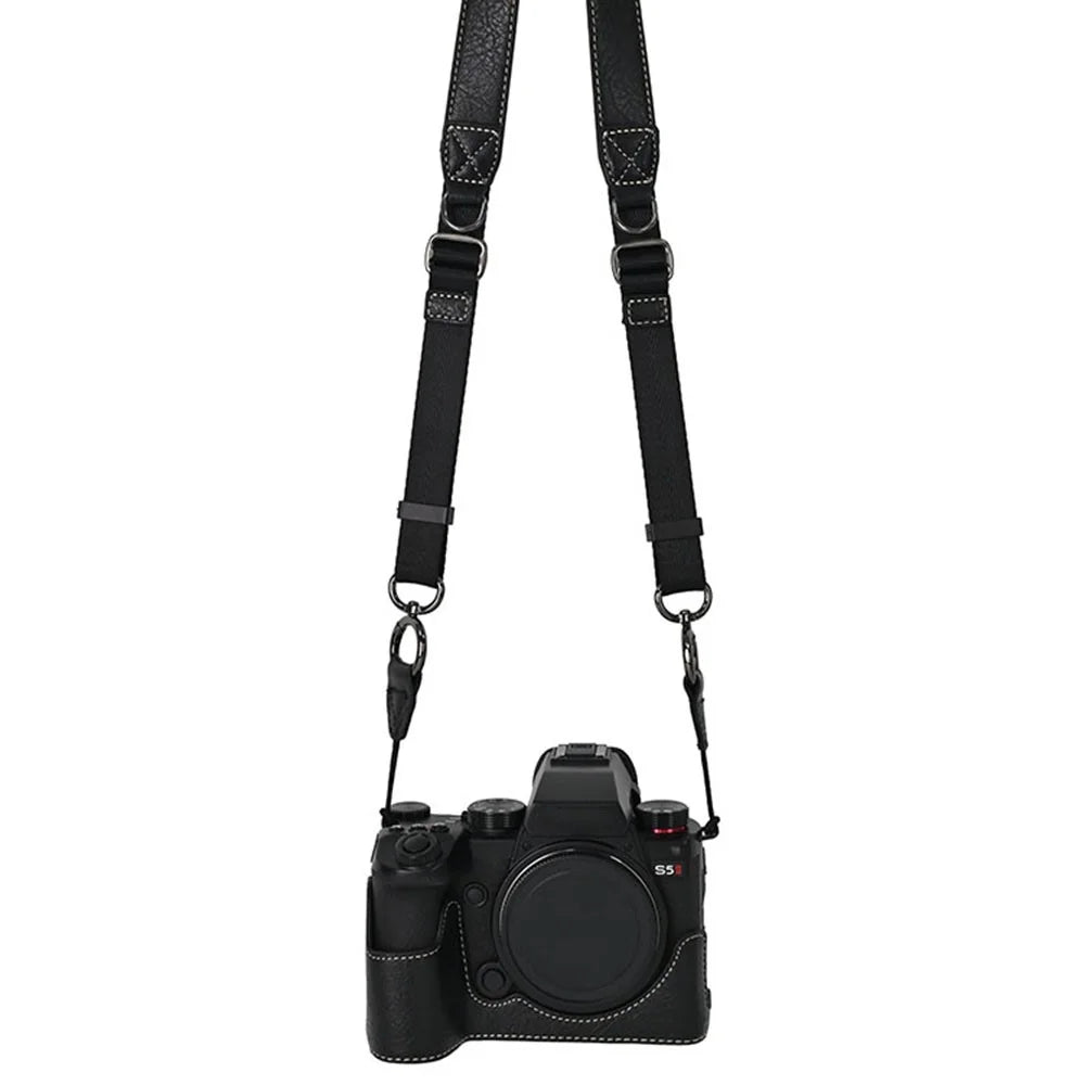 For Panasonic Lumix S5 / S5 II Camera Case with Shoulder Strap Large Cutout Litchi Texture PU Protective Cover - Black - 1
