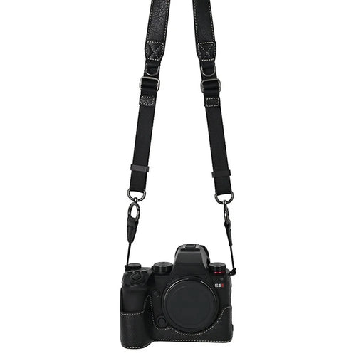 For Panasonic Lumix S5 / S5 II Camera Case with Shoulder Strap Large Cutout Litchi Texture PU Protective Cover - Black - 1
