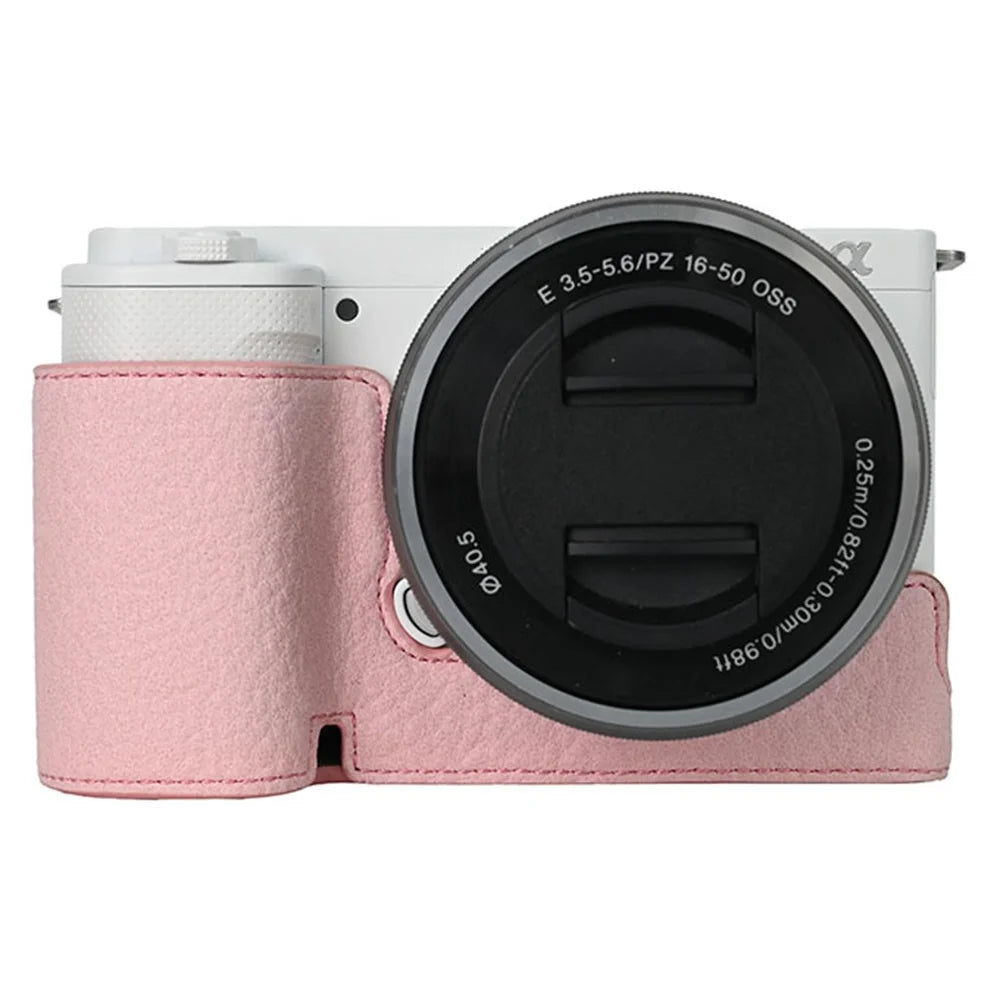 For Sony ZV-E10 Camera Bottom Case Half Body Leather Cover with Battery Opening - Pink - 1