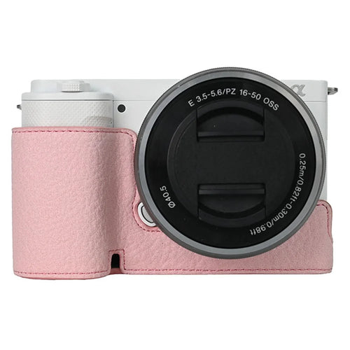 For Sony ZV-E10 Camera Bottom Case Half Body Leather Cover with Battery Opening - Pink - 1