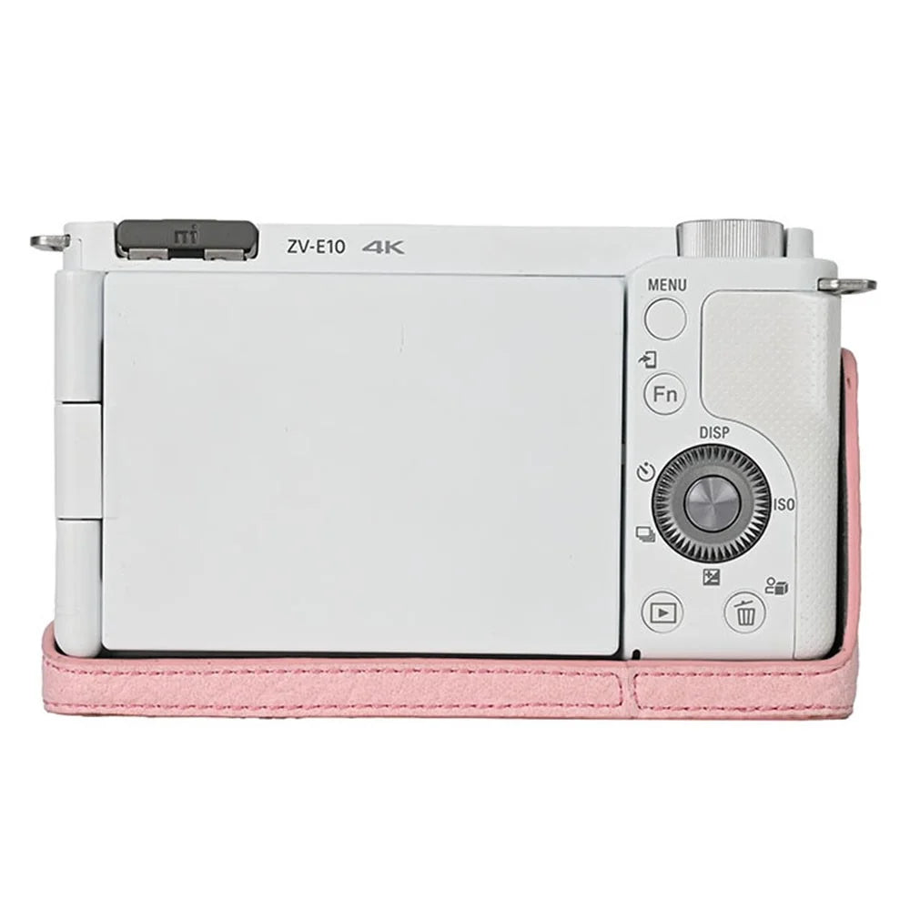 For Sony ZV-E10 Camera Bottom Case Half Body Leather Cover with Battery Opening - Pink - 3