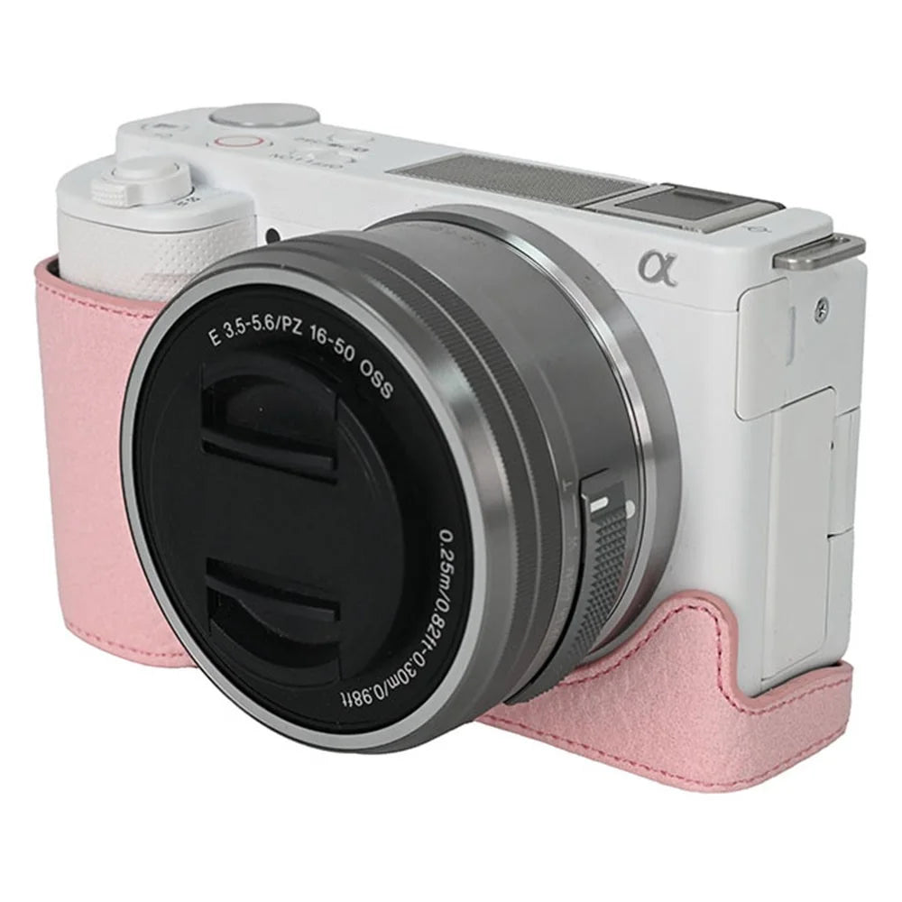 For Sony ZV-E10 Camera Bottom Case Half Body Leather Cover with Battery Opening - Pink - 4