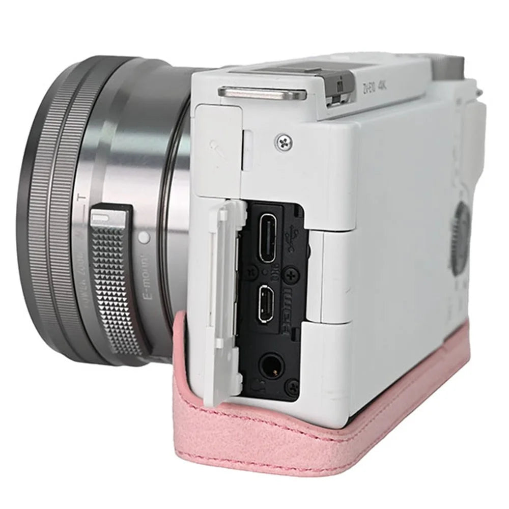 For Sony ZV-E10 Camera Bottom Case Half Body Leather Cover with Battery Opening - Pink - 6