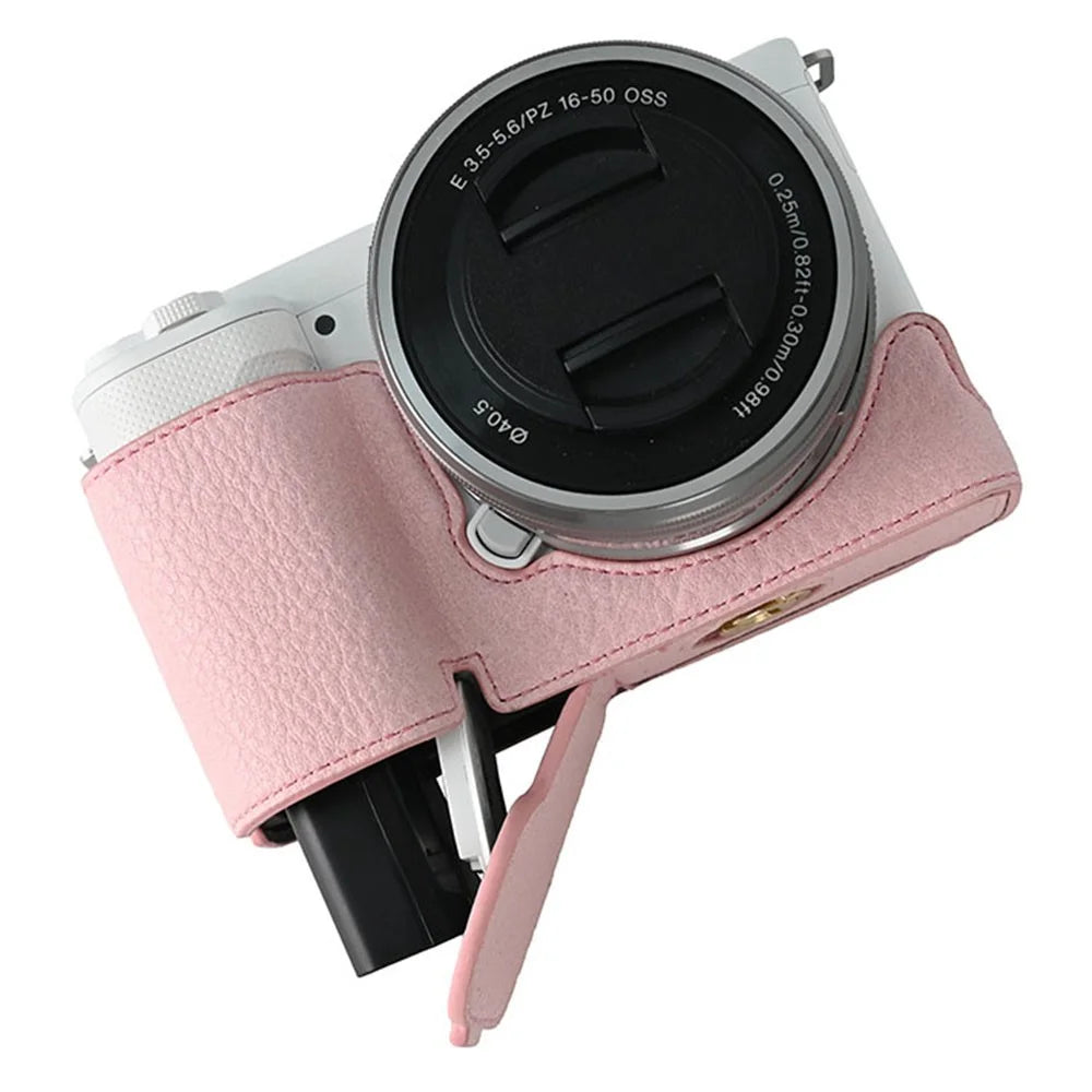 For Sony ZV-E10 Camera Bottom Case Half Body Leather Cover with Battery Opening - Pink - 7