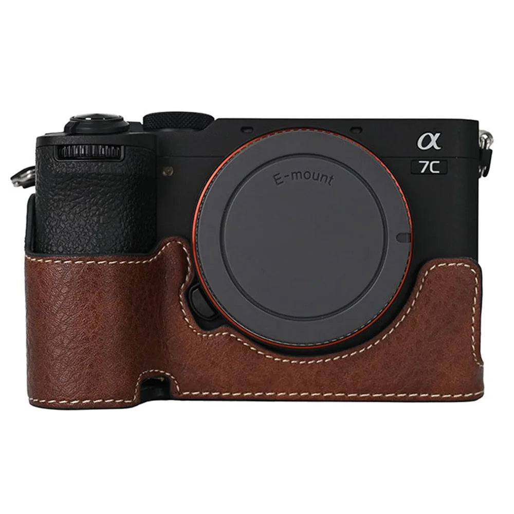 For Sony A7C II / A7CR Camera Case Large Cutout Litchi Texture PU Leather Protective Cover - Coffee - 1