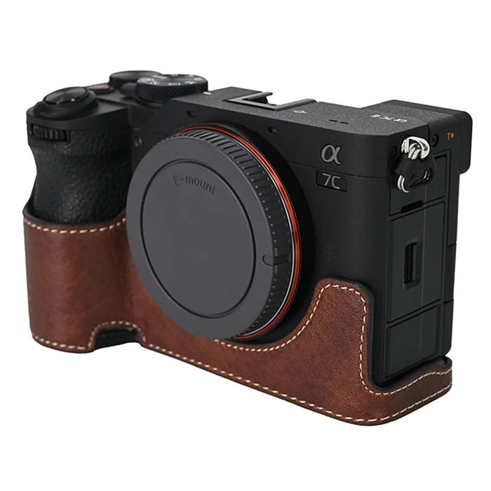 For Sony A7C II / A7CR Camera Case Large Cutout Litchi Texture PU Leather Protective Cover - Coffee - 5