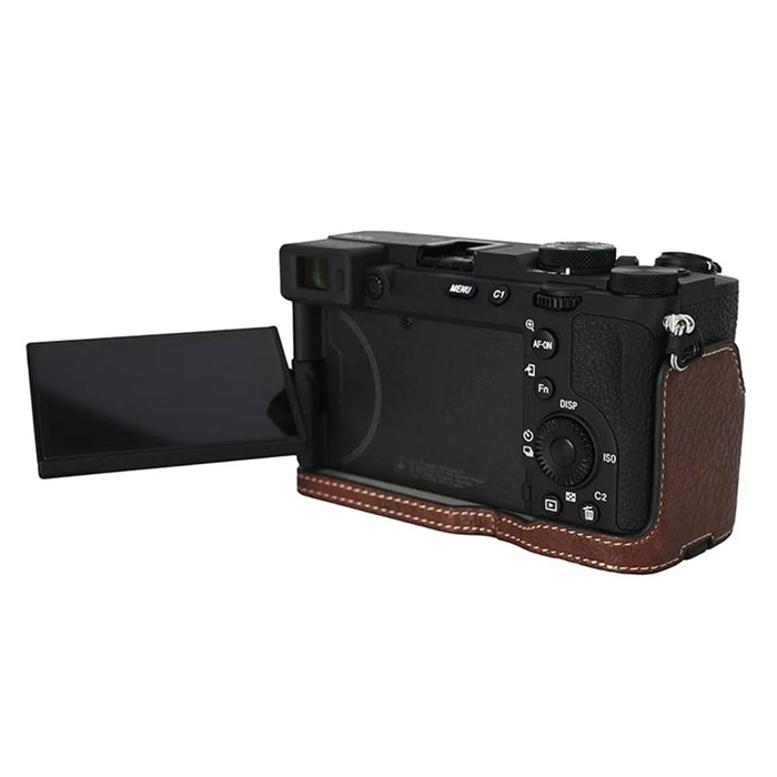 For Sony A7C II / A7CR Camera Case Large Cutout Litchi Texture PU Leather Protective Cover - Coffee - 7