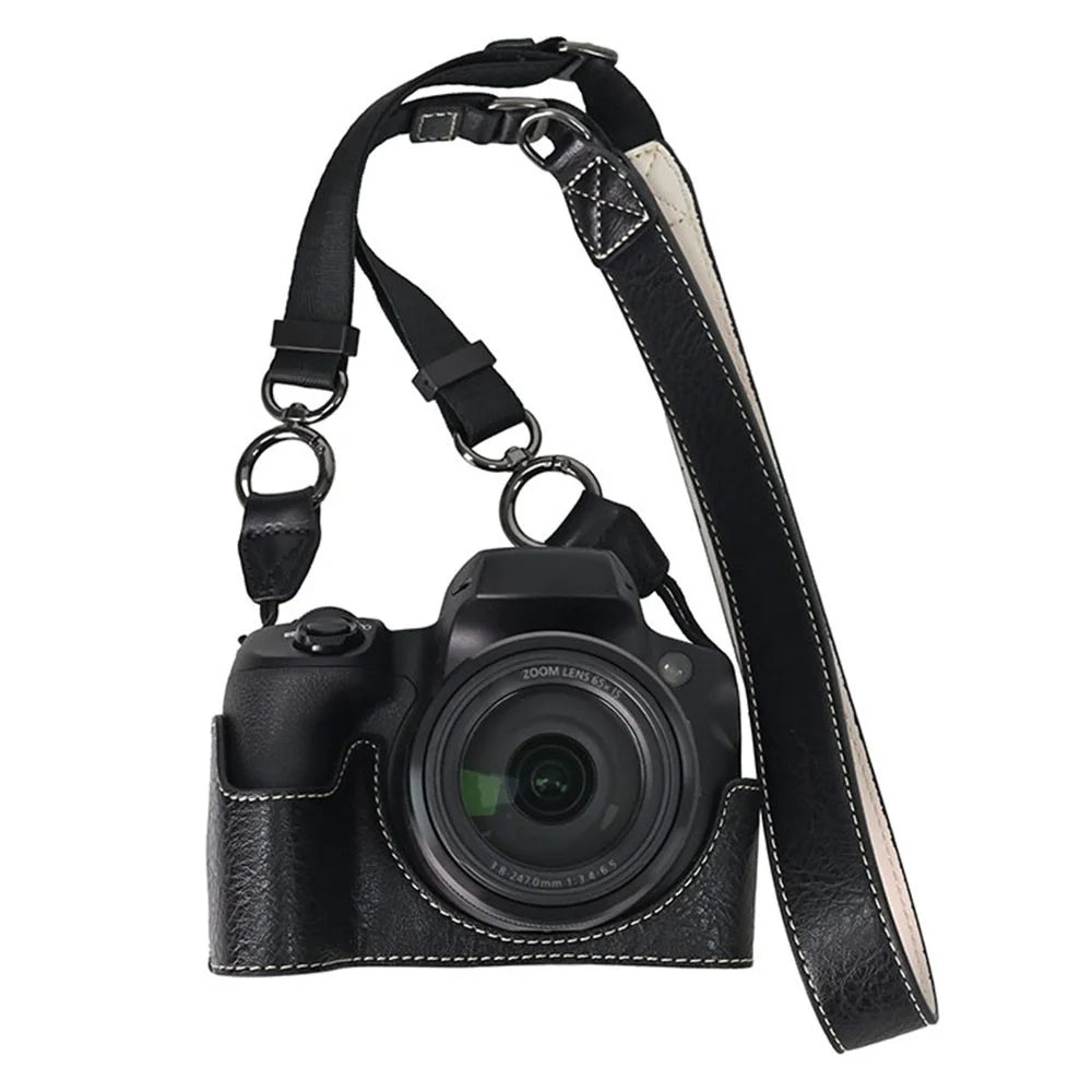 For Canon SX70 HS Camera Case with Shoulder Strap Large Cutout Litchi Texture PU Protective Cover - Black - 1