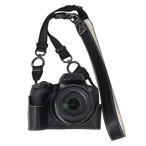 For Canon SX70 HS Camera Case with Shoulder Strap Large Cutout Litchi Texture PU Protective Cover - Black - 1