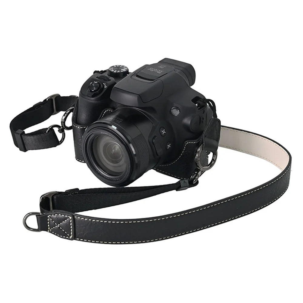 For Canon SX70 HS Camera Case with Shoulder Strap Large Cutout Litchi Texture PU Protective Cover - Black - 2