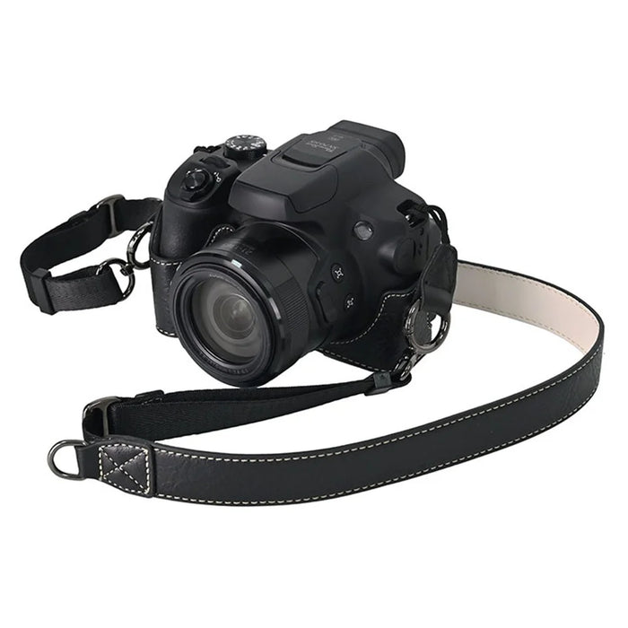 For Canon SX70 HS Camera Case with Shoulder Strap Large Cutout Litchi Texture PU Protective Cover - Black - 2