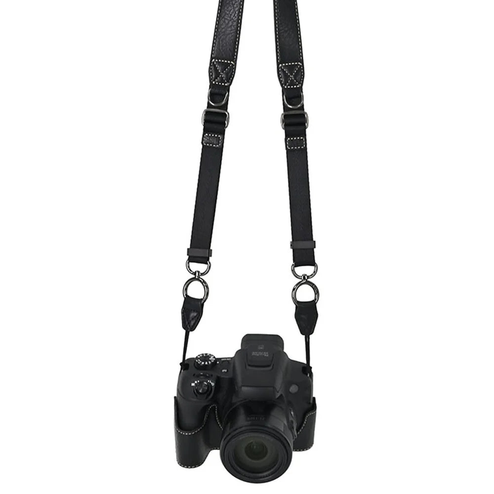 For Canon SX70 HS Camera Case with Shoulder Strap Large Cutout Litchi Texture PU Protective Cover - Black - 3