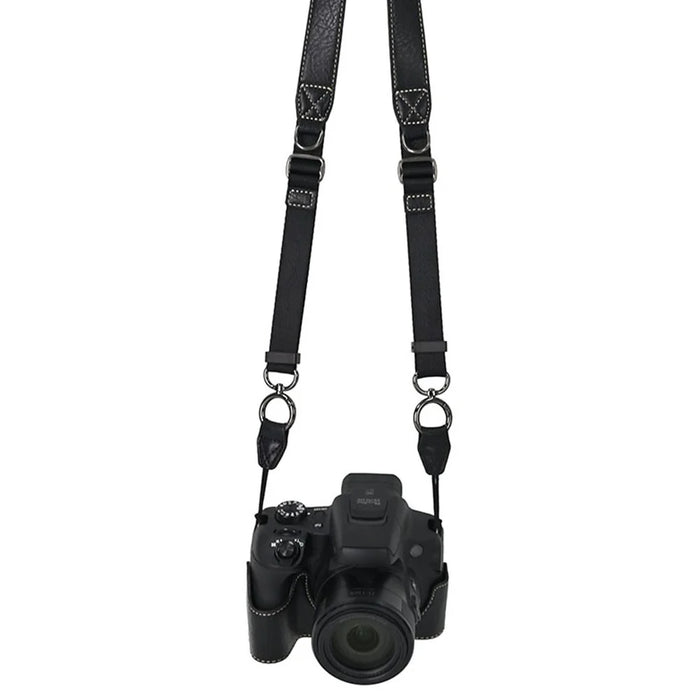 For Canon SX70 HS Camera Case with Shoulder Strap Large Cutout Litchi Texture PU Protective Cover - Black - 3